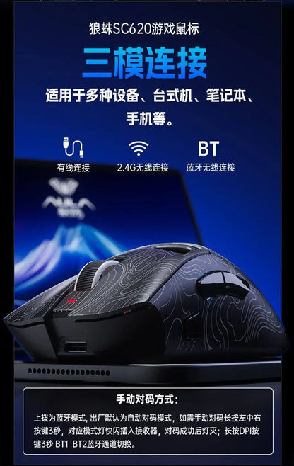 AULA SC620 Wireless 3-Mode Mouse Bluetooth Hollow Lightweight RGB Gaming Mouse for FPS Esports, Office & Daily Use for PC Laptop