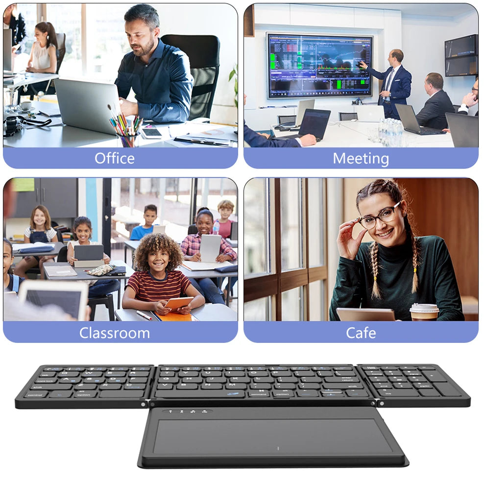 BOW Foldable Bluetooth Keyboard with Touchpad Pocket Folding Keyboard for Laptop Phone Tablet Wireless Rechargeable Keyboard