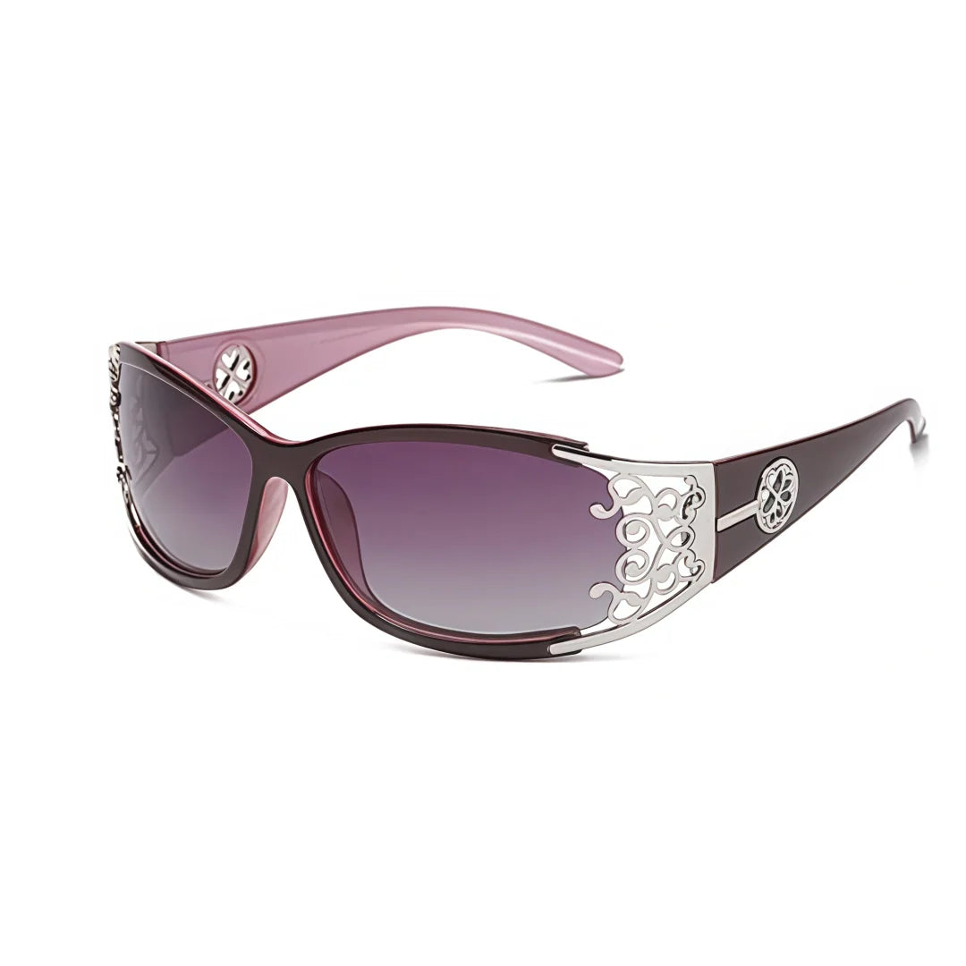 New wraparound diamond metal shiny polarizing driving sunglasses, vintage fashion, personalized trend, hollow-out lace