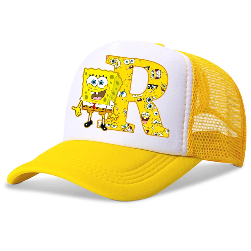 Spongebob-baseballkasketter til børn – kawaii-tegneserie med bogstaver – afslappet solhat til børn – justerbar kasket med skygge – fødselsdagsgaver
