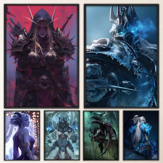 Game World Of Warcraft-poster, stijlvolle muursticker voor woonkamer en bar, vintage decoratief schilderij midden