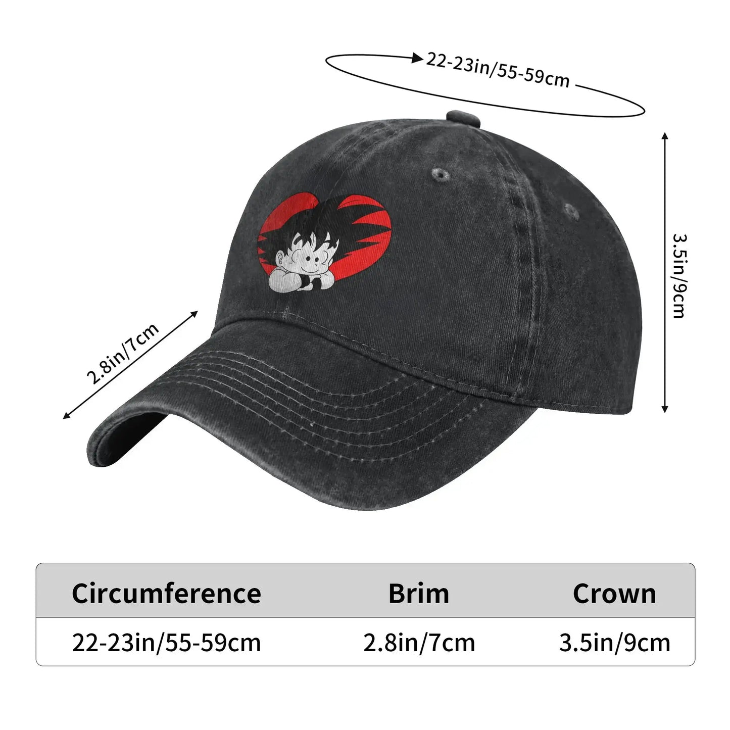 Dragon Ball DBZ Goku Baseball Caps Distressed Cotton Red Heart Headwear Unisex Style Outdoor All Seasons Travel Gift Hats Cap, Fraquane SAS