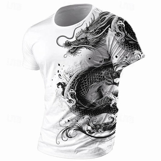 3D Print Dragon Pattern T-shirt Men Vintage Street Short Sleeve O Neck T Shirts Harajuku Trend Man Spring Fashion Trend New Tee