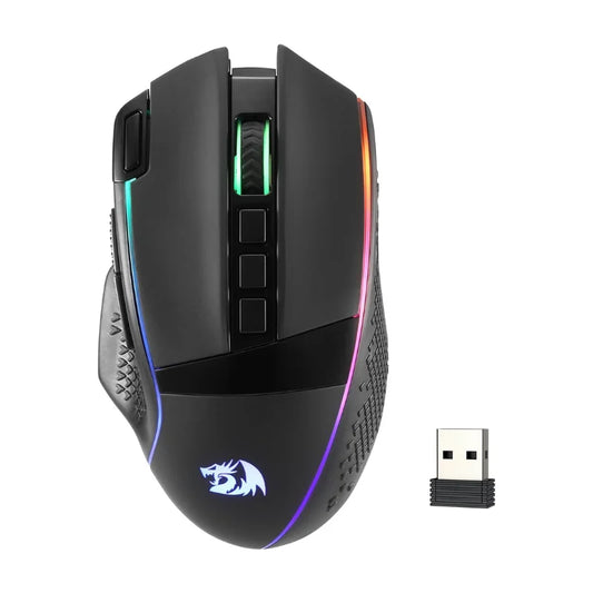 Redragon M991 trådlös gamingmus 26000 DPI 3 lägen för gamers, 9 makroknappar, RGB-bakgrundsbelysning, svart