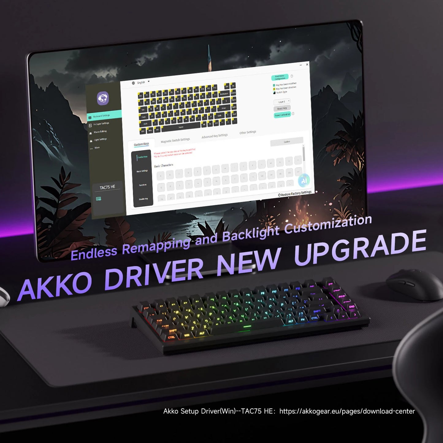 Tastiera AKKO TAC75 HE con switch magnetici 75% Gaming Keyboard Rapid Trigger 0.005mm 8K RGB cablata Esports, tastiera custom per gamer