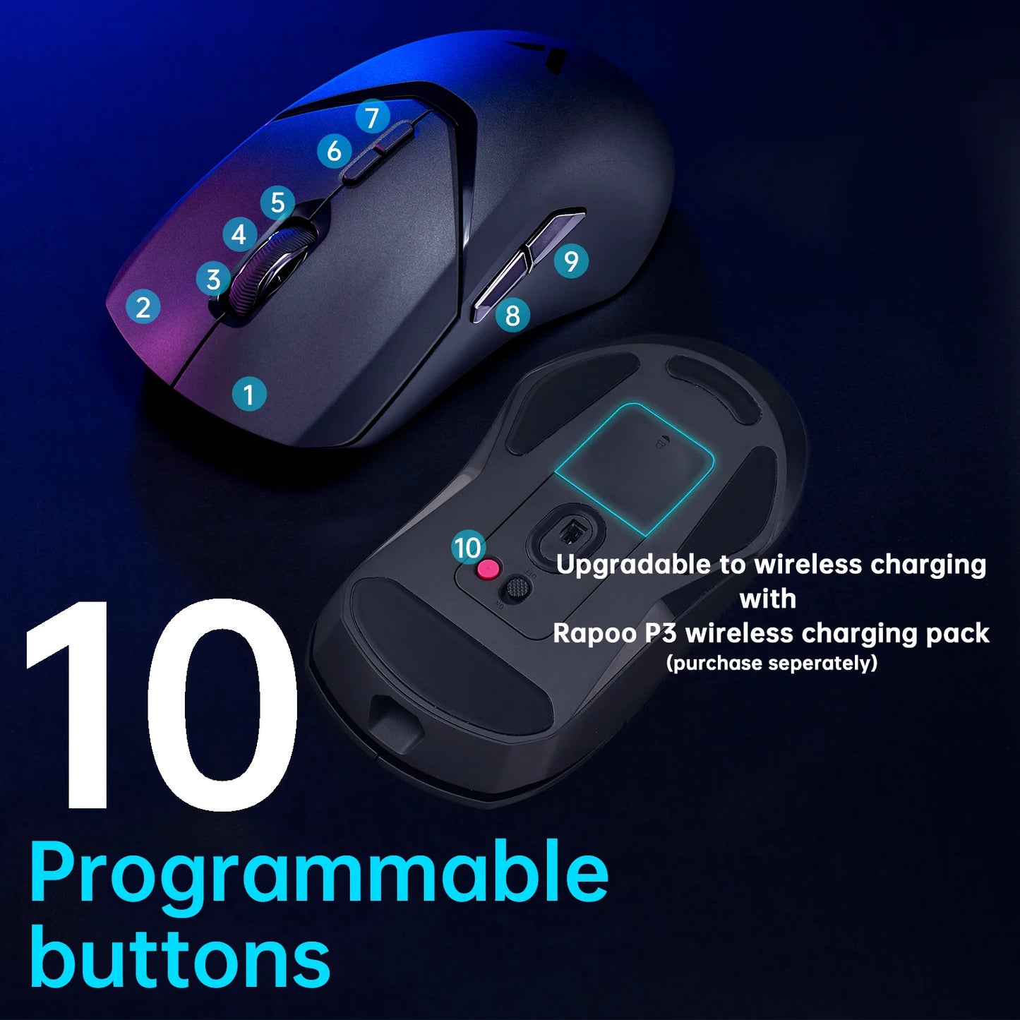 Ratón gaming inalámbrico Rapoo VT9PRO PAW3398 68g, con cable, programable, ergonómico, 26000DPI, recargable Type C, accesorio para PC gamer