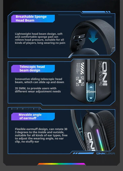 ONIKUMA GT808 Wireless Gaming Headset 2.4G/Bluetooth/Wired 3-Mode Over-Ear Gaming Headphones with Noise-Cancelling Mic for PC PS4 PS5