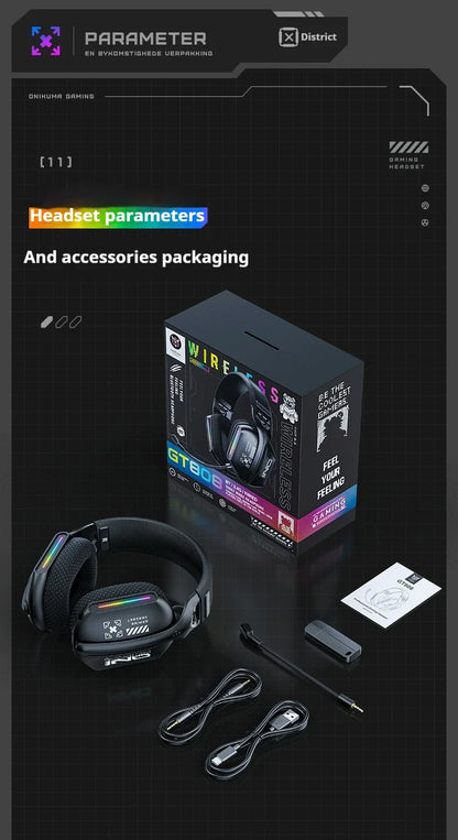 ONIKUMA GT808 Wireless Gaming Headset 2.4G/Bluetooth/Wired 3-Mode Over-Ear Gaming Headphones with Noise-Cancelling Mic for PC PS4 PS5