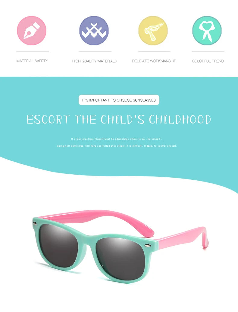 Polarized Kids Sunglasses TR90 Silicone Gel Frame Classic Square Children Sun Glasses Girls Boys Multi Color Baby Goggles UV400