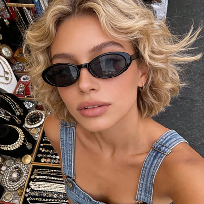 2PCS Plastic Small Frame Oval Classic Decorative Fashion Sunglasses For Outdoor Travel Driving Seaside Holidays
