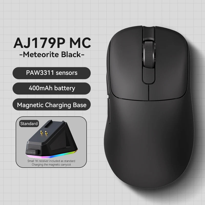 Ασύρματο Gaming Ποντίκι Ajazz AJ179 APEX με Βάση Έγχρωμης Οθόνης, Bluetooth, PAW3395, Μπαταρία 400mAh, Ρυθμός Ανανέωσης 8000Hz