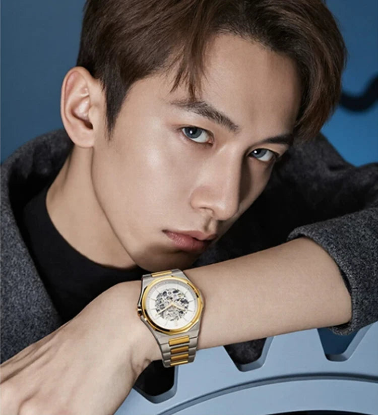Shanghai Watch Dual Skeletonized Automatic Mechanical Watches 41mm Luminous Sapphire Men's Wristwatch 316L Stainless Steel S8008