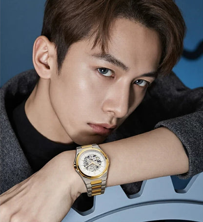 Shanghai Watch Dual Skeletonized Automatic Mechanical Watches 41mm Luminous Sapphire Men's Wristwatch 316L Stainless Steel S8008