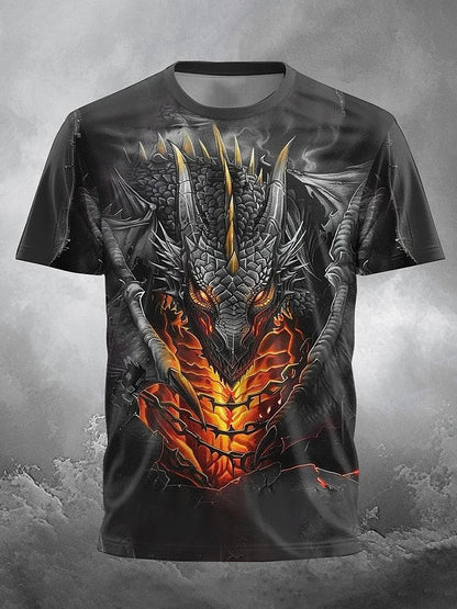 2024 Summer Street Style Fashion Men's T-shirt Urban Everyday Casual Short-sleeved Top 3D Dragon Print Men's Outdoor T-shirt