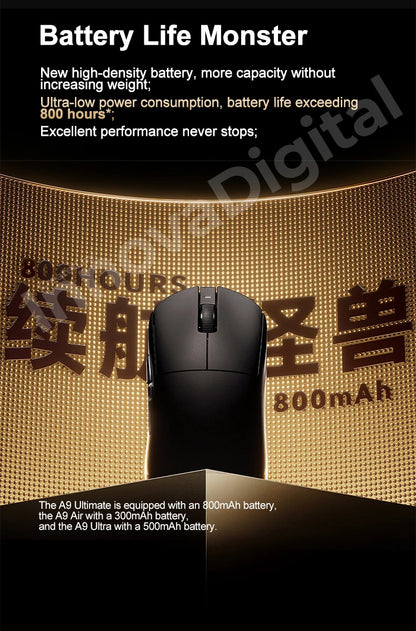 Безжична геймърска мишка ATK Dragonfly A9 Ultimate A9 Air PAW3950, ултралека ергономична e-sports мишка за FPS геймъри, CSGO A9 Ultra