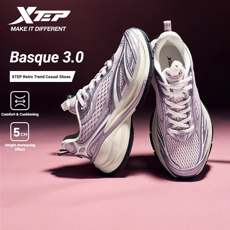 Xtep Basque 3 Sneakers Women Lightweight Wear-Resistant Trendy Durability Thick Sole Casual Sports Female Shoes 874218320006
