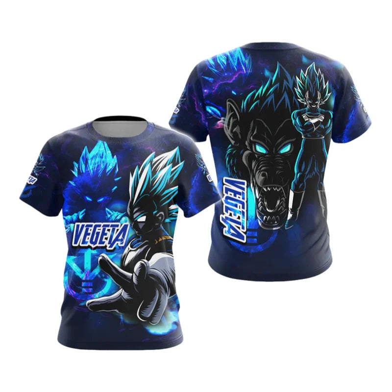 2026 New Summer Dragon Ball T-Shirt 3D Print Vegeta Super Saiyan Blue Neon Oversized Loose Breathable Gym Streetwear Unisex Tee