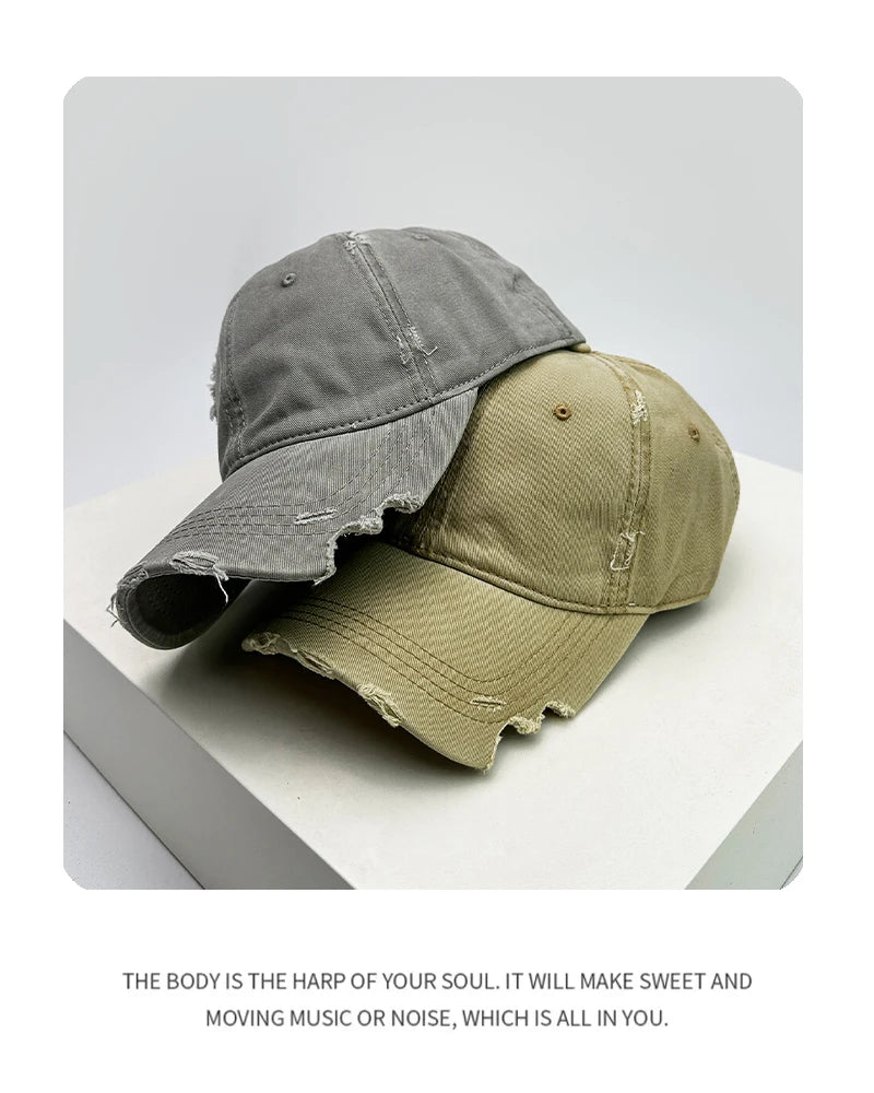 New Unisex Notch Solid Personal Baseball Hats Breathable Broken Style Sunshade Casual Peaked Caps Versatile Distress Fashion ins