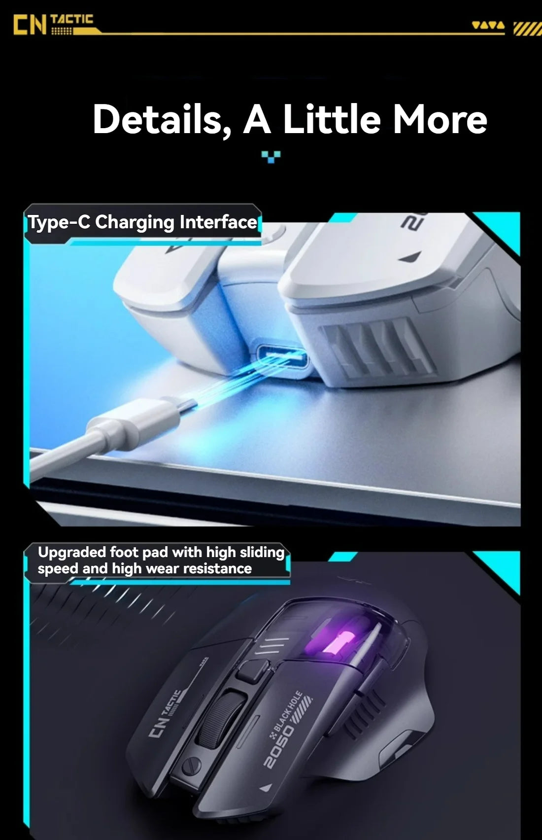 Mouse da gioco Inphic A9 Pro tri-mode, indicatore di alimentazione con guida luminosa colorata, DPI regolabili, macro driver, ergonomico, 12800DPI