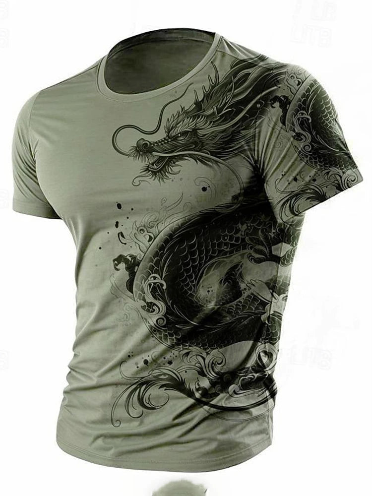 3D-Drachenprint Herren-T-Shirt – Sommerliches Freizeit-Streetwear-Shirt für Herren, Outdoor-Sport, Kurzarm, Urban Fashion