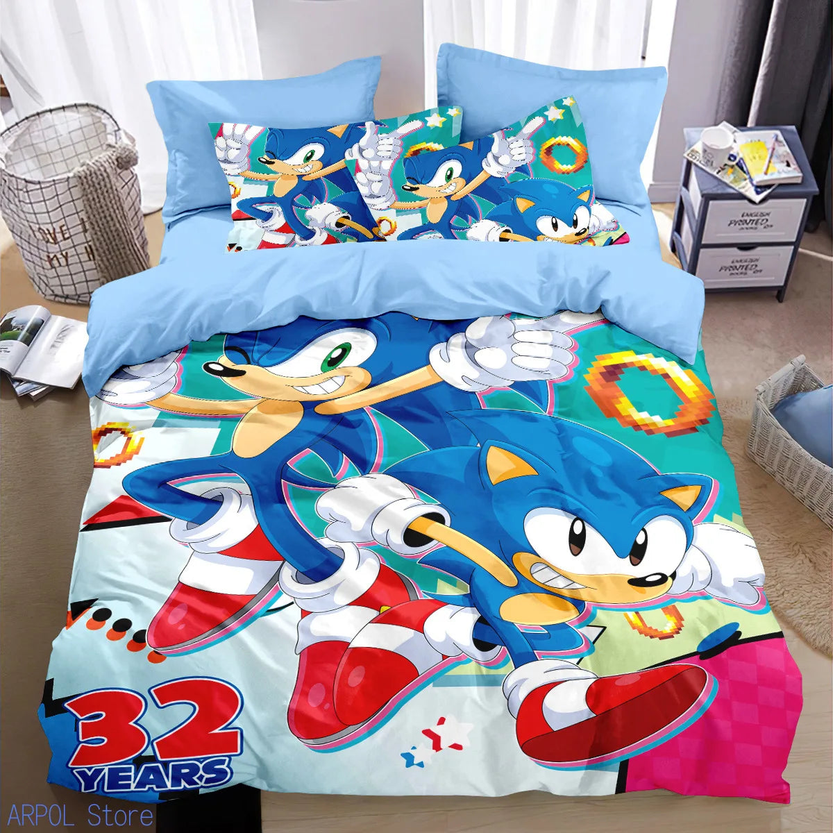 Cartoon Kids Sonics Duvet Cover Cool Anime Bedding Set Comforter Cover with Pillowcase Queen King Bedroom Children Teens