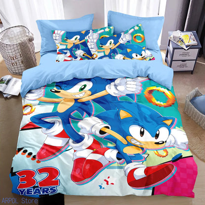 Cartoon Kids Sonics Duvet Cover Cool Anime Bedding Set Comforter Cover with Pillowcase Queen King Bedroom Children Teens