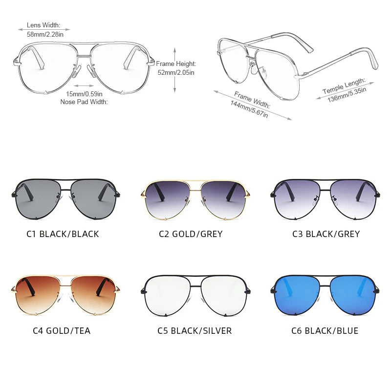 Classic Metal Aviation Sunglasses Women Fashion Alloy Pilot Sun Glasses Men Gradient Black Driving Shades Ladies UV400