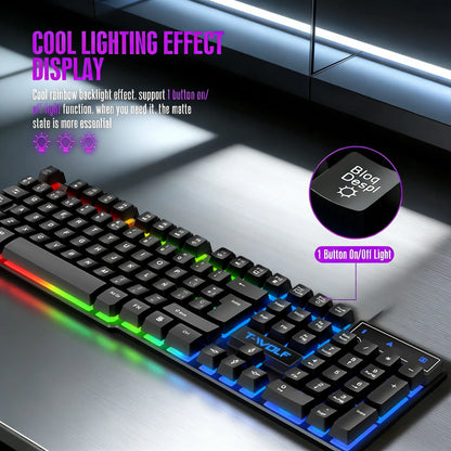 T20 Wired keyboard 104keys computer accessories game office RGB backlit mechanical feel Laser Carving Hollow character