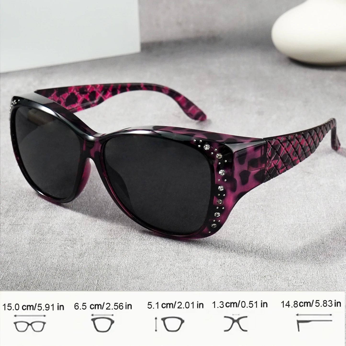 Rhinestone Fit Over Glasses Sunglasses Fashion Sun Glasses Fit Over GlitteringOversized Leopard Square Glasses