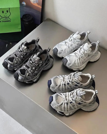 Spring Summer New Style Men Women Dad Shoes Thick Bottom Net Surface Sports Shoes Trendy Versatile Breathable Tie Shoes