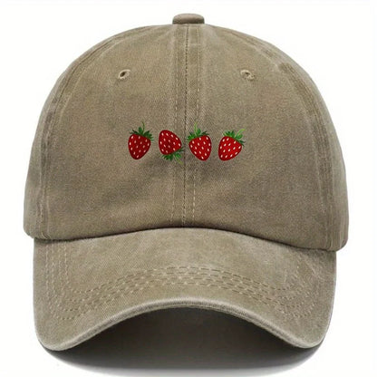 Casquette de baseball imprimée « fraises » avec visière réglable, casquette « duckbill » tendance pour hommes et femmes, design à visière souple