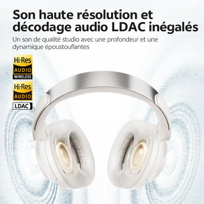 Casque sans fil Bluetooth 6.0 QCY BH25H3SA avec audio spatial 3D, réduction de bruit active adaptative -56 dB, haut-parleur de 53 mm, casque pliable supra-auriculaire
