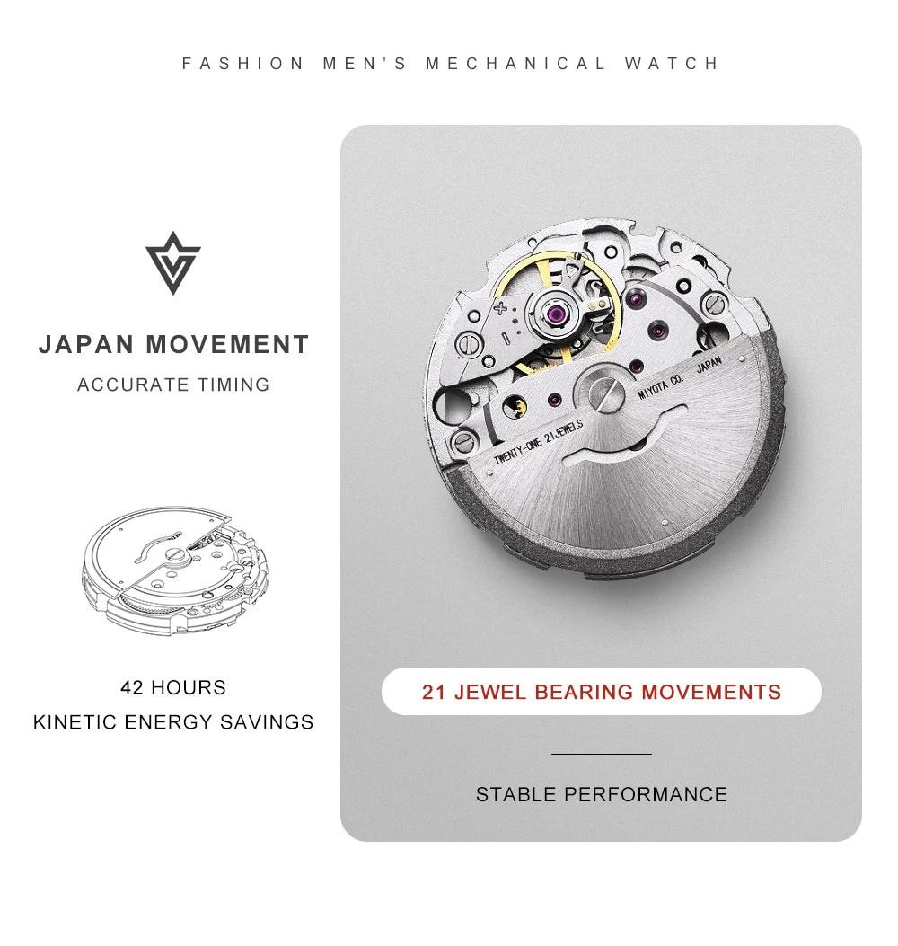 CADISEN Mechanical Automatic Watch Luxury Sapphire Japan MIYOTA 8215 Blue Wristwatch Ceramic Ring Waterproof Gift Men Watch