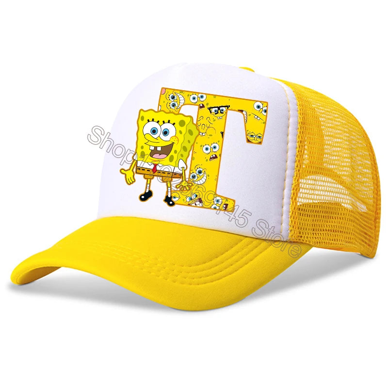 Spongebob-baseballkasketter til børn – kawaii-tegneserie med bogstaver – afslappet solhat til børn – justerbar kasket med skygge – fødselsdagsgaver