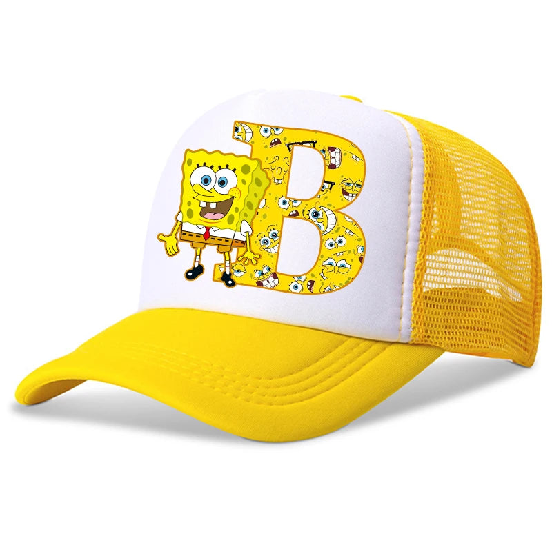 Spongebob-baseballkasketter til børn – kawaii-tegneserie med bogstaver – afslappet solhat til børn – justerbar kasket med skygge – fødselsdagsgaver