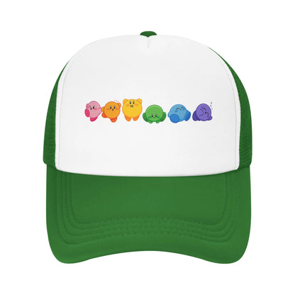 Kirbys за възрастни, шапки „Rainbow Trucker“, винтидж бейзболни шапки от мрежа, шапки със закрепваща се лента, шапки „Dad Hat“, шапки за слънце, дишащи спортни шапки, на едро, нови