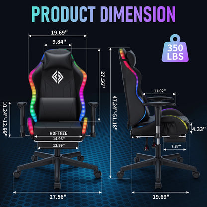 250Lbs LED Gaming Chair for Kids 8-15 Years, Adjustable Ergonomic Gamer Chair with RGB Lighting, Footrest & Lumbar Support