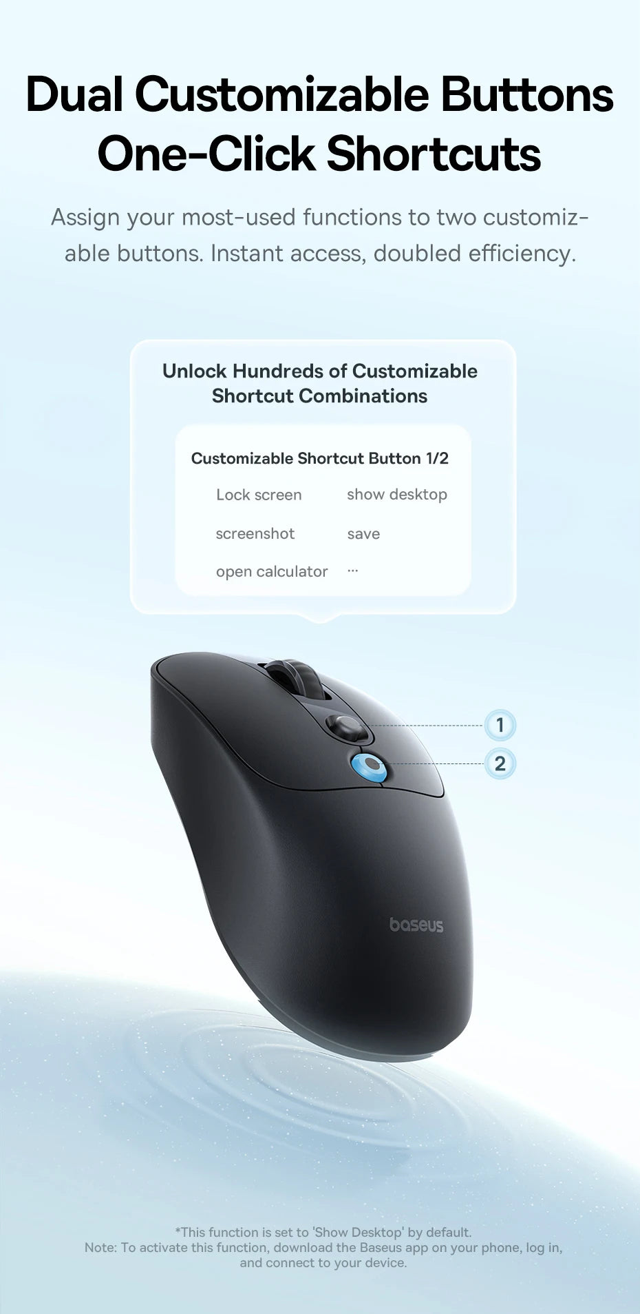 Baseus EM2 Ergonomic Wireless Mouse Bluetooth 5.3 Rechargeable Silent Mouse, Ultra-Light Bluetooth & 2.4G Wireless Mouse with Customizable Buttons, 4000 DPI Type-C Charging