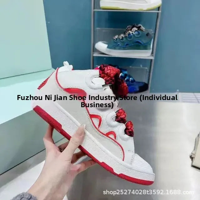 Comfortable High Heel Skate Shoes Thick Bottom Casual Sporty Dad Bag Shoes Vietnamese Cambodian New Style Knot Tied Slip-On