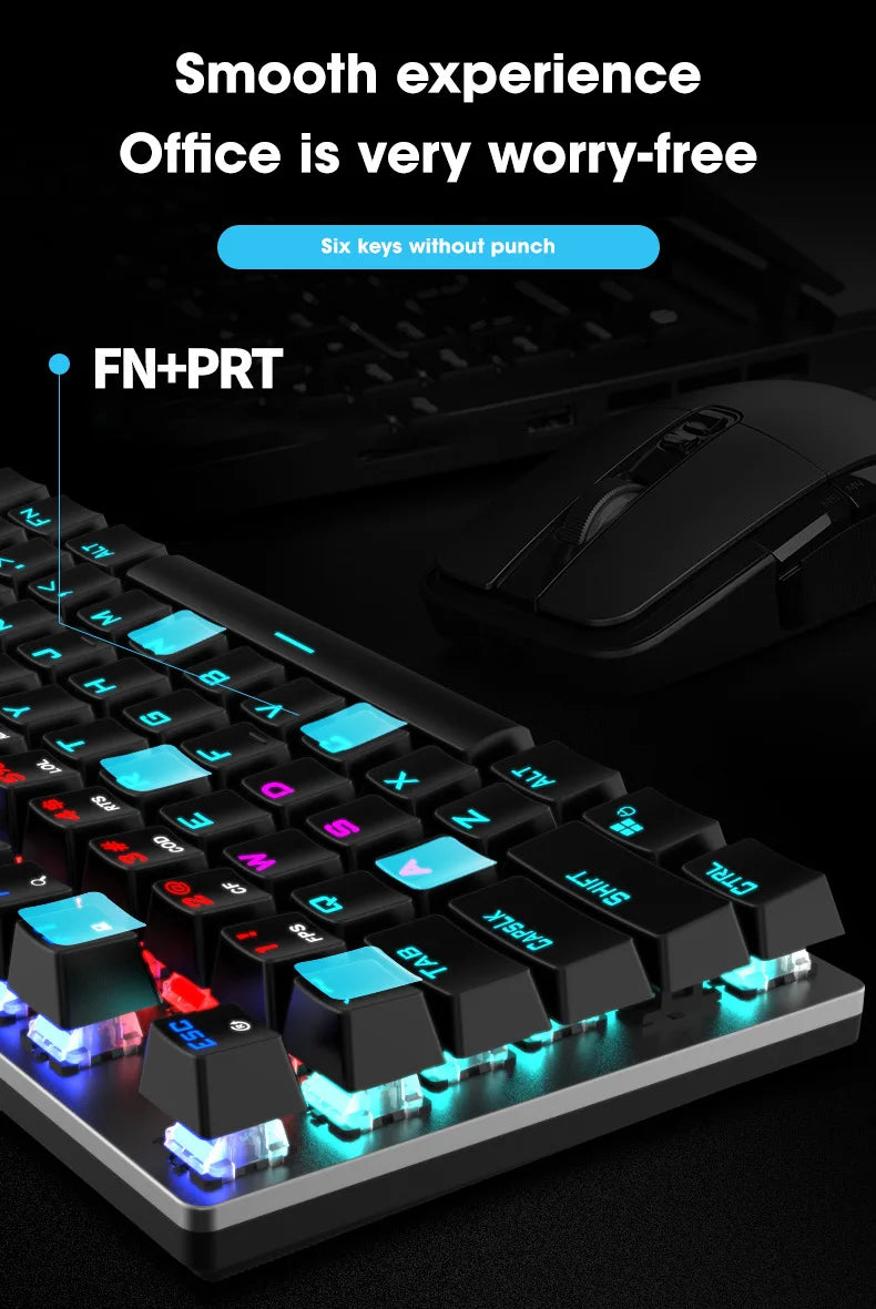 GK410 104 Keys Metal Panel Mechanical Keyboard RGB Light Green Black Tea Axis Esports Full Non-Impact Game Computer Keyboard