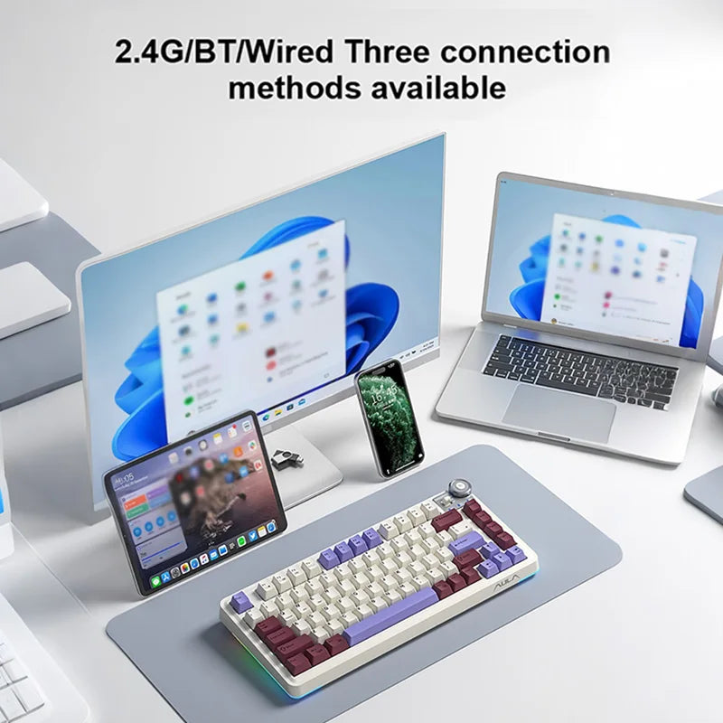 Teclado mecânico gaming esports AULA AU75, três modos, 81 teclas, teclas PBT, hot-swappable, RGB, teclado sem fios para PC desktop e escrita