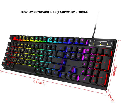 Set tastiera e mouse cablati da gaming ergonomici con tastiera 104 tasti, retroilluminazione RGB con effetto respiro, per computer, laptop, gamer e ufficio