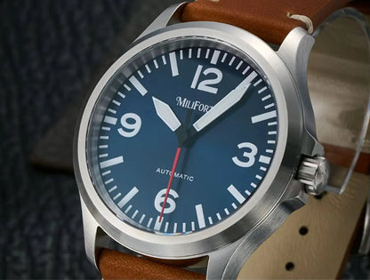 Milifortic Military Watch 39mm NH38 Automatic Mechanical Movement Retro Sapphire Crystal BGW9 Lume Leather Strap 10Bar Watch for Men