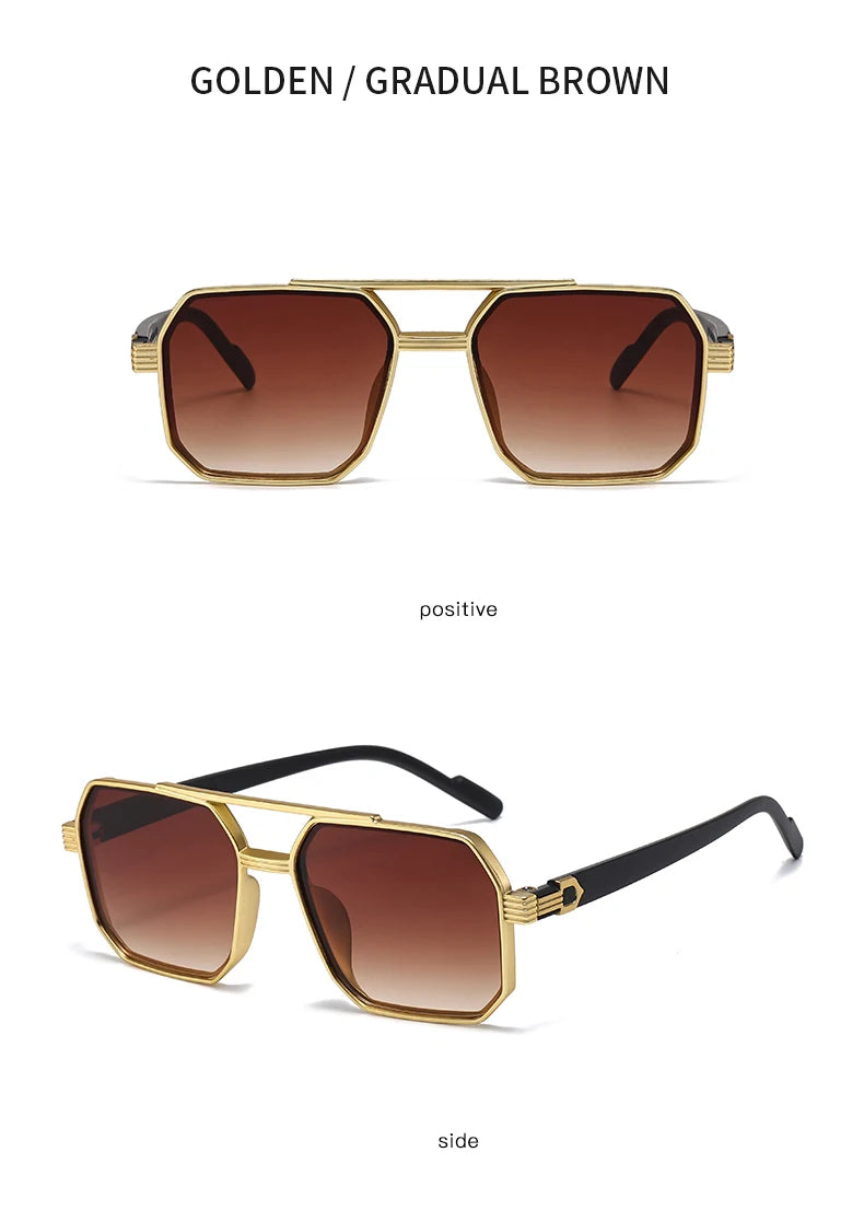2pcs Trendy Metal Polygonal Pilot Women Sunglasses Luxury Double Beam Men Sunglass Outdoor Driving Shade Sunglasses Unisex UV400