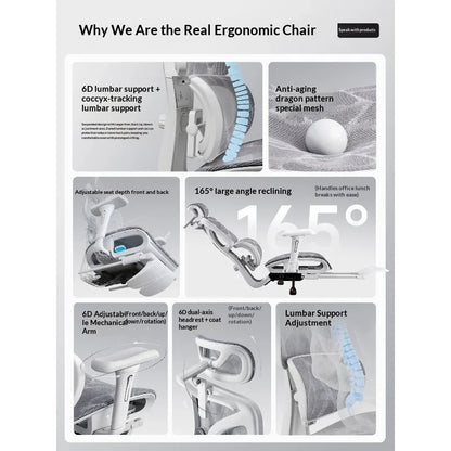 Mesh Office Chair Ergonomic Adjustable Lumbar Swivel Reclining Headrest Rolling Casters Home Office Office Chair Gaming Chair