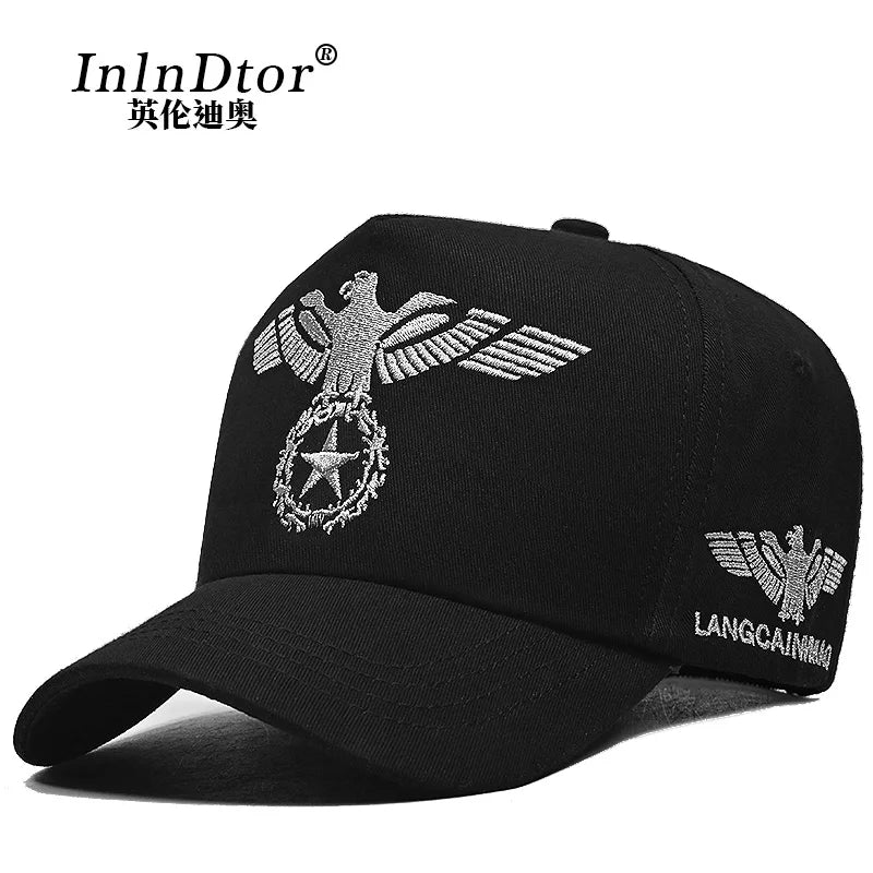 InlnDtor Embroidery high top European and American style wide brim baseball cap casual big head circumference men's cap