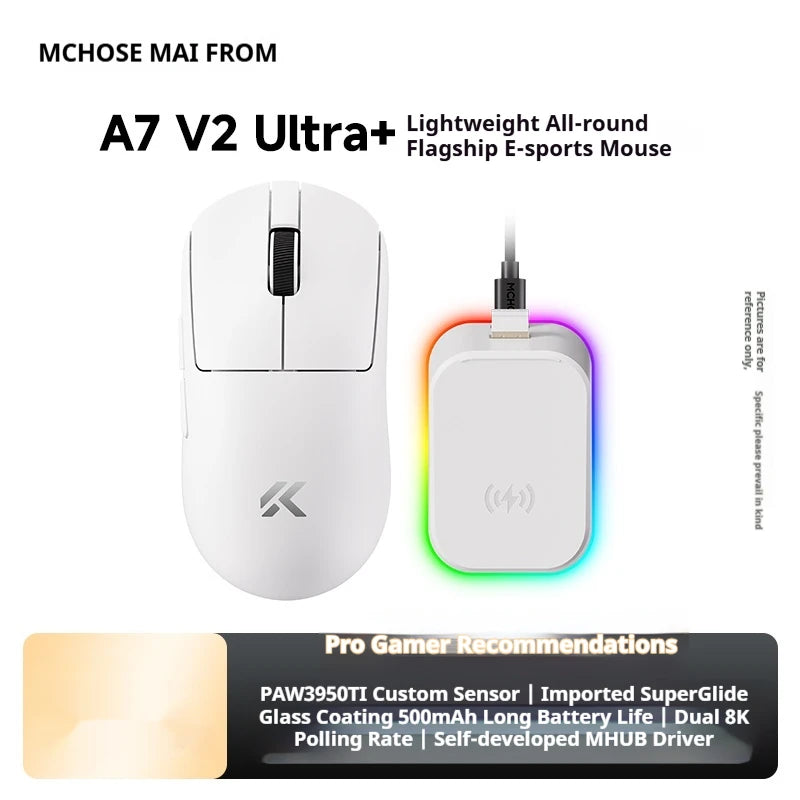 MCHOSE A7 V2 Ultra+ Wireless Gaming Mouse Tri-Mode Lightweight PAW3950 Ti Sensor 42000 DPI Esports Mouse with 500mAh Battery