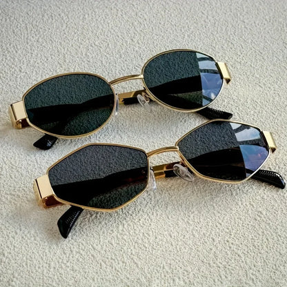 2Pcs Fashionable Oval & Polygonal Frame Combination Sunglasses, Metal Frame Pc Lenses, Fashionable Wear, Holiday Gifts