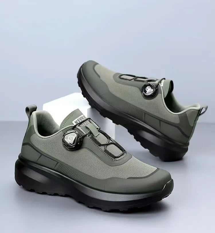 Chaussures de course décontractées noires pour hommes, bouton rotatif, antidérapantes, semelle épaisse, baskets d'extérieur