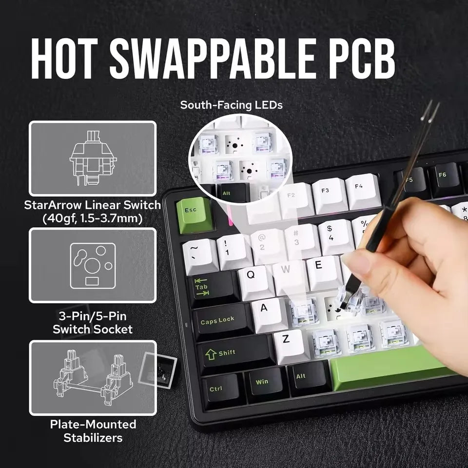 Tastiera meccanica gaming AULA F99PRO 99 tasti, tri-mode wireless, hot-swappable, struttura gasket, tastiera personalizzabile con manopola multimediale